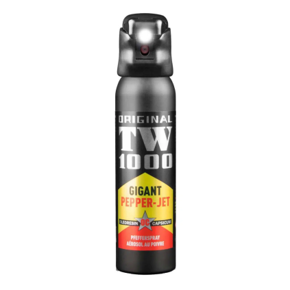 TW1000 Pepřový sprej Jet Gigant s LED světlem, pojistkou a pružinovým vyklápěcím uzávěrem 150 ml  TW1000