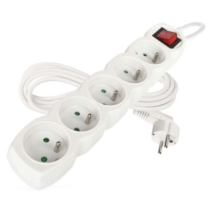 Prodlužovací kabel EMOS 3m, 5 zásuvek, s vypínačem, bílý, PVC, 1,5mm2  EMOS